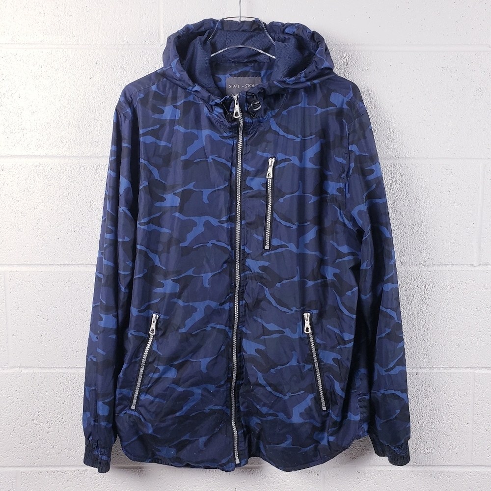 Slate &‎ Stone Blue Camo Water Resistant Track Jacket Full Zip Hooded Size XL
